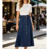 image:imageCHARTOU Womens Back Elastic High Waist Denim Midi Skirt ALine Flared Long Jean Skirt with BeltDark Blue