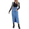 image:imageCHARTOU Womens Bodycon Jean Skirt High Waisted Front Slit MidiLong Pencil Denim SkirtDark Blue