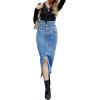 image:imageCHARTOU Womens Bodycon Jean Skirt High Waisted Front Slit MidiLong Pencil Denim SkirtDark Blue