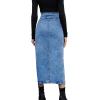 image:imageCHARTOU Womens Bodycon Jean Skirt High Waisted Front Slit MidiLong Pencil Denim SkirtDark Blue