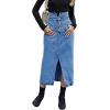 image:imageCHARTOU Womens Bodycon Jean Skirt High Waisted Front Slit MidiLong Pencil Denim SkirtDark Blue