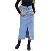 image:imageCHARTOU Womens Bodycon Jean Skirt High Waisted Front Slit MidiLong Pencil Denim SkirtLight Blue