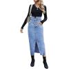 image:imageCHARTOU Womens Bodycon Jean Skirt High Waisted Front Slit MidiLong Pencil Denim SkirtLight Blue