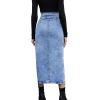 image:imageCHARTOU Womens Bodycon Jean Skirt High Waisted Front Slit MidiLong Pencil Denim SkirtLight Blue
