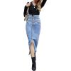 image:imageCHARTOU Womens Bodycon Jean Skirt High Waisted Front Slit MidiLong Pencil Denim SkirtLight Blue