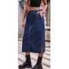 image:imageCHARTOU Womens Casual Elastic Waist Side Slit Denim Jean Long Cargo Skirt with PocketsBlue