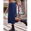 image:imageCHARTOU Womens Casual Elastic Waist Side Slit Denim Jean Long Cargo Skirt with PocketsBlue