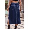 image:imageCHARTOU Womens Casual Elastic Waist Side Slit Denim Jean Long Cargo Skirt with PocketsBlue