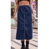 image:imageCHARTOU Womens Casual Elastic Waist Side Slit Denim Jean Long Cargo Skirt with PocketsBlue
