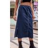 image:imageCHARTOU Womens Casual Elastic Waist Side Slit Denim Jean Long Cargo Skirt with PocketsBlue