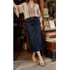 image:imageCHARTOU Womens Denim Midi Skirt High Waist Back Slit Summer Casual ALine Long Jean SkirtDark Blue