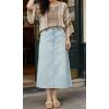 image:imageCHARTOU Womens Denim Midi Skirt High Waist Back Slit Summer Casual ALine Long Jean SkirtLight Blue