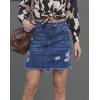 image:imageCHARTOU Womens Distressed High Waist Destroyed Holes Tassel Denim Jean Pencil Mini SkirtDark Blue