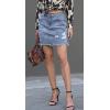 image:imageCHARTOU Womens Distressed High Waist Destroyed Holes Tassel Denim Jean Pencil Mini SkirtLight Blue