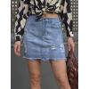 image:imageCHARTOU Womens Distressed High Waist Destroyed Holes Tassel Denim Jean Pencil Mini SkirtLight Blue