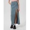 image:imageCHARTOU Womens Long Side Slit Zipper High Waisted Soft Slim Fitted A Line Jean Denim SkirtBlue