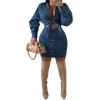 image:imageCHARTOU Womens Sexy 2 Piece Outfits Denim Crop Top Tie Knot Shirt Jean Bodycon Mini SkirtBlue