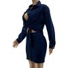 image:imageCHARTOU Womens Sexy 2 Piece Outfits Denim Crop Top Tie Knot Shirt Jean Bodycon Mini SkirtBlue