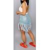 image:imageCHARTOU Womens Sexy High Waist Colorful Rhinestones Fringe Tassel Raw Cut Denim Jeans Mini ShortsLight Blue