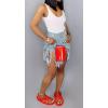 image:imageCHARTOU Womens Sexy High Waist Colorful Rhinestones Fringe Tassel Raw Cut Denim Jeans Mini ShortsLight Blue