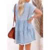 image:imageCHARTOU Womens Short Sleeve Ripped Denim Tiered Mini Skirt Babydoll Button Up Ruffle Shirt DressBlue