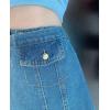 image:imageCHARTOU Womens Summer High Waist Frayed Hem Wrap Irregular Denim ALine Skirt ShortsBlue