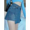 image:imageCHARTOU Womens Summer High Waist Frayed Hem Wrap Irregular Denim ALine Skirt ShortsBlue