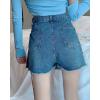 image:imageCHARTOU Womens Summer High Waist Frayed Hem Wrap Irregular Denim ALine Skirt ShortsBlue