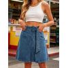 image:imageCHARTOU Womens Summer High Waisted Belted Denim Skirt Casual Knee Length ALine Midi Jean Skirt with PocketsBlue