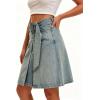 image:imageCHARTOU Womens Summer High Waisted Belted Denim Skirt Casual Knee Length ALine Midi Jean Skirt with PocketsRetro Blue