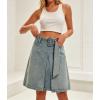 image:imageCHARTOU Womens Summer High Waisted Belted Denim Skirt Casual Knee Length ALine Midi Jean Skirt with PocketsRetro Blue