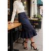 image:imageCHARTOU Womens Vintage Midi Denim Skirt Summer Back Elastic Waist Button Front Ruffled Jean SkirtDark Blue