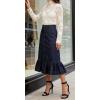 image:imageCHARTOU Womens Vintage Midi Denim Skirt Summer Back Elastic Waist Button Front Ruffled Jean SkirtDark Blue