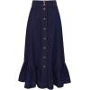 image:imageCHARTOU Womens Vintage Midi Denim Skirt Summer Back Elastic Waist Button Front Ruffled Jean SkirtDark Blue
