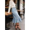 image:imageCHARTOU Womens Vintage Midi Denim Skirt Summer Back Elastic Waist Button Front Ruffled Jean SkirtLight Blue