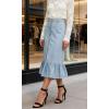 image:imageCHARTOU Womens Vintage Midi Denim Skirt Summer Back Elastic Waist Button Front Ruffled Jean SkirtLight Blue