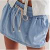 image:imageCHARTOU Womens Y2k Mini Denim Skirts Shorts Drawstring Mid Waist Elastic Summer Jean SkirtLight Blue