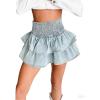 image:imageCHARTOU Women 2025 Denim Mini Skirt Smocked High Waist Y2k Tiered Ruffle Cute Short Jean SkirtLight Blue