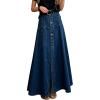 image:imageCHARTOU Women Denim Maxi Skirt Casual Loose Button Down High Waist A Line Ruffle Skirt with PocketsBlue
