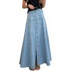 image:imageCHARTOU Women Denim Maxi Skirt Casual Loose Button Down High Waist A Line Ruffle Skirt with PocketsLight Blue