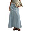 image:imageCHARTOU Women Denim Maxi Skirt Casual Loose Fit Patchwork High Waist Long Jean Skirt with BeltLight Blue