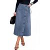 image:imageCHARTOU Women Denim Wrap Midi Skirt Summer Casual Tie Waist ALine Jean Skirt with SlitLight Blue