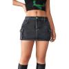 image:imageCHARTOU Women Elastic Low Waist Y2k Cargo Skirt Denim Jean Mini Skirt with PocketsBlack
