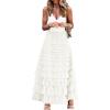 image:imageCHARTOU Women Layered Tiered Tulle Maxi Skirt Sheer Mesh A Line Skirt Flared Elastic Waist Long Cake Skirt PartyWhite