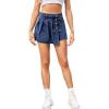 image:imageCHARTOU Women Summer Asymmetrical Patchwork Denim Mini Skirt Shorts High Waist Pleats Distressed Jean Skort with PocketsDark Blue