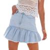 image:imageCHARTOU Women Summer Ruffle Peplum Denim Mini Skirt Frayed Asymmetrical Patchwork Short Skirt with PocketsLight Blue