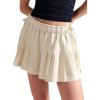 image:imageCHARTOU Women Summer Y2k Pleated Flare Jean Shorts Denim Lightweight Elastic Waist Bow Tie Croquet ShortsBeige