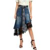 image:imageCHARTOU Women Y2k Lace Denim Midi Skirt Asymmetrical High Waist A Line Jean Skirt with PocketsBlue
