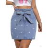 image:imageCHARTOU Women Y2k Wrap Denim Mini Skirt High Waisted Ruffle Trim Short Jean Pencil Skirt with BeltBlue