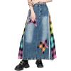 image:imageCHARTOU Womens A Line Maxi Long Jean Denim Skirt Plaid Loose Elastic High Waist Jean Skirt with PocketsRed